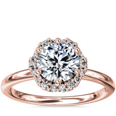 Petite bague de fiançailles halo floral de diamant en or rose 14 carats(1/10 carat, poids total)